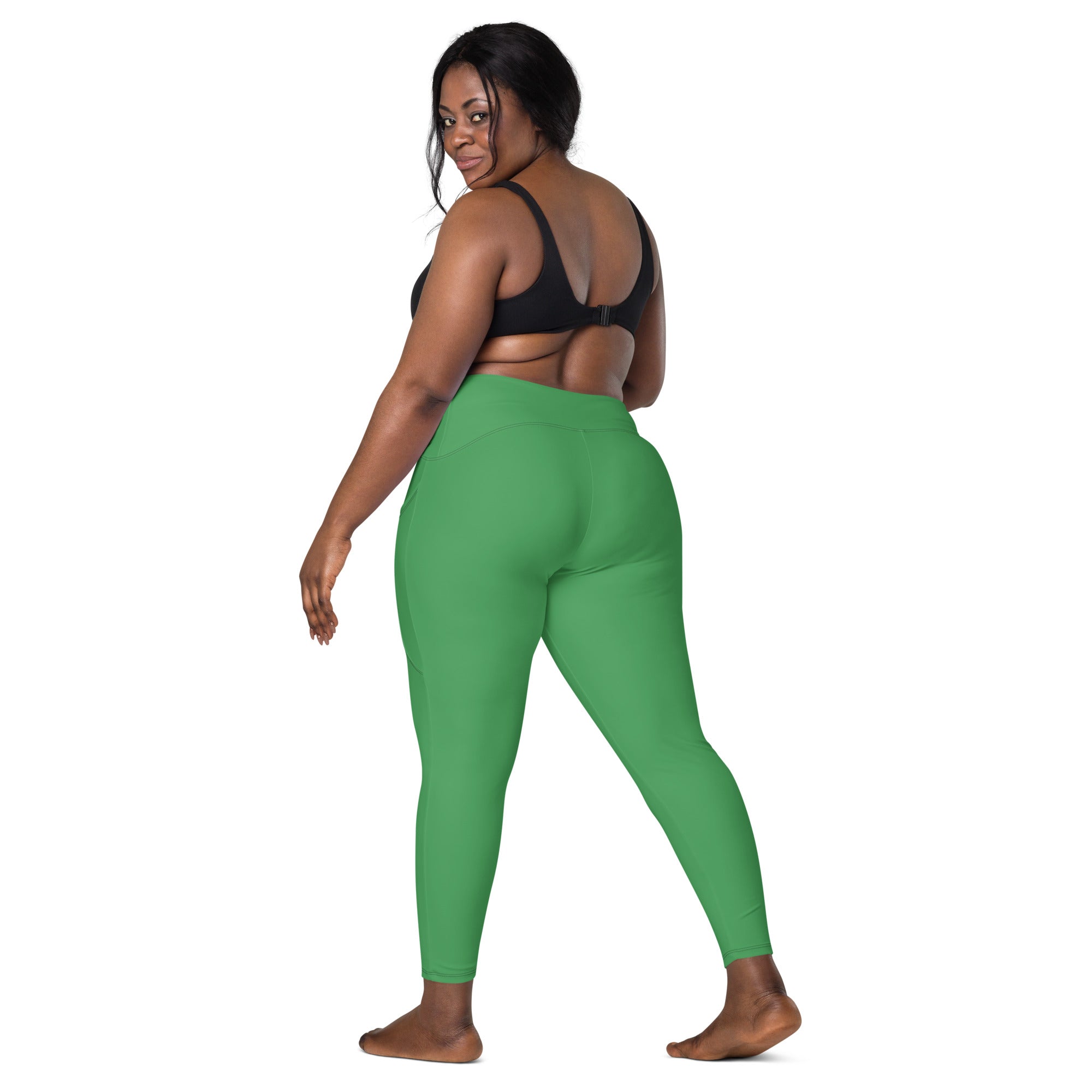 Women Green High Waist Leggings with pockets